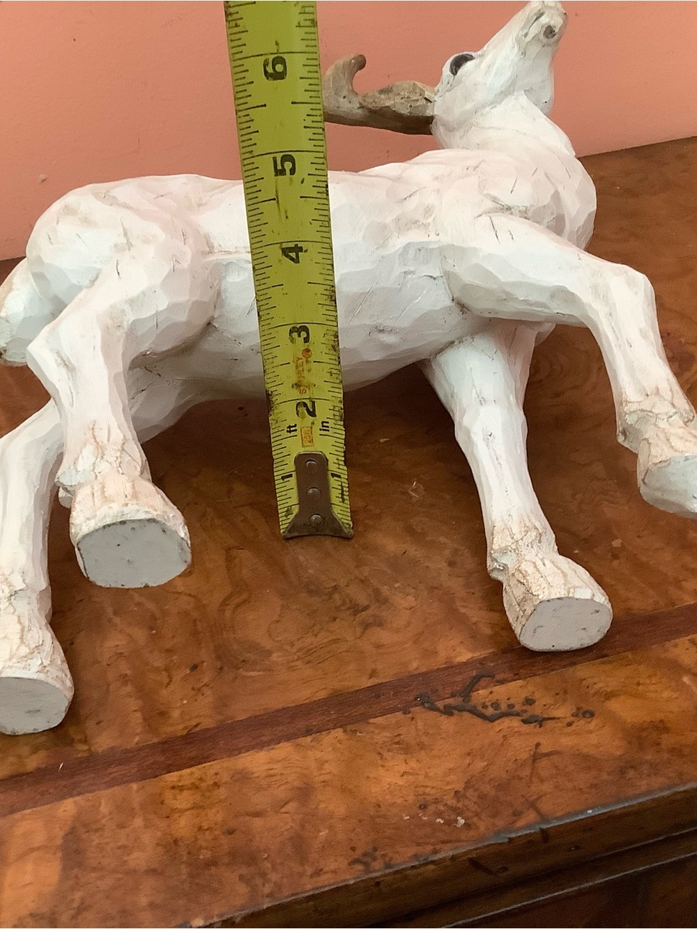 Vintage Faux Wood Carved White Deer Figurine Stag Reindeer Rustic Christmas 14” - Picture 11 of 13